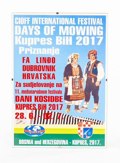 FAL-M-74,-Priznanje-za-sudjelovanje-na-11.-međunarodnom-festivalu-Dani-kosidbe,-Kupres,-Bosna-i-Hercegovina,-28.-lipnja--6.-srpnja