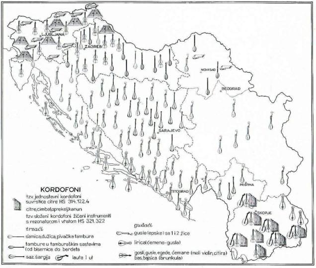 14.-Karta-rasprostranjenosti-kordofonih-glazbala,-Tradicijska-narodna-glazbala-Jugoslavije,-1975.